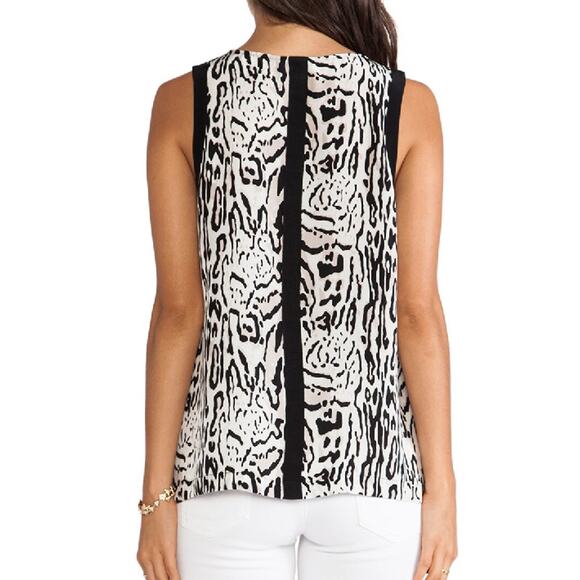 Joie XSmall XS Black White Silk Toki Ocelet Printed Tank Animal Print Grossgrain - Picture 11 of 12